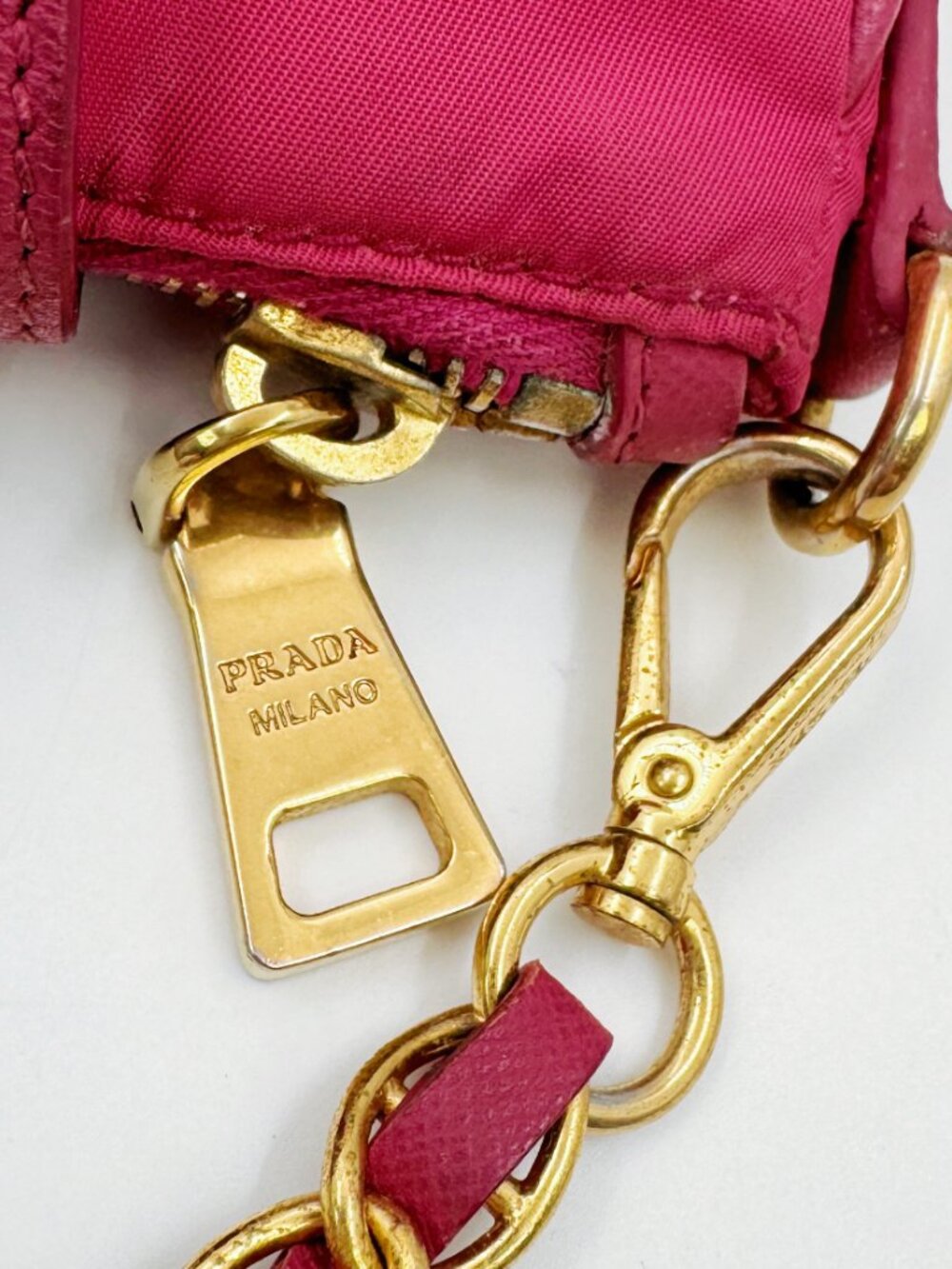 PRADA Pink Tessuto Nylon Saffiano Leather Chain Crossbody Shoulder Bag - Picture 9 of 15